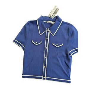 Alice + Olivia Blue Knit Polo Cardigan Top – Size L